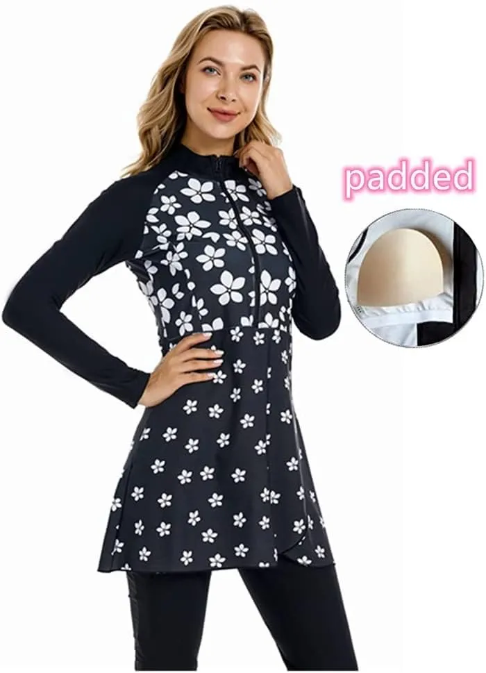 ShuoBeiter Modest Muslim Swimwear for Women Patchwork Hijab Sport Long Sleeves Swimsuit Islamic Burkinis Bathing Suit