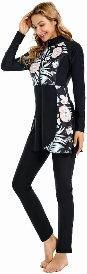 ShuoBeiter Modest Muslim Swimwear for Women Patchwork Hijab Sport Long Sleeves Swimsuit Islamic Burkinis Bathing Suit