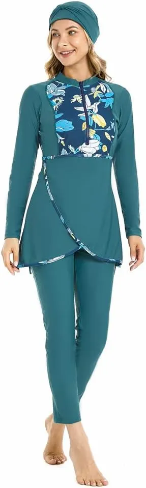 ShuoBeiter Modest Muslim Swimwear for Women Patchwork Hijab Sport Long Sleeves Swimsuit Islamic Burkinis Bathing Suit