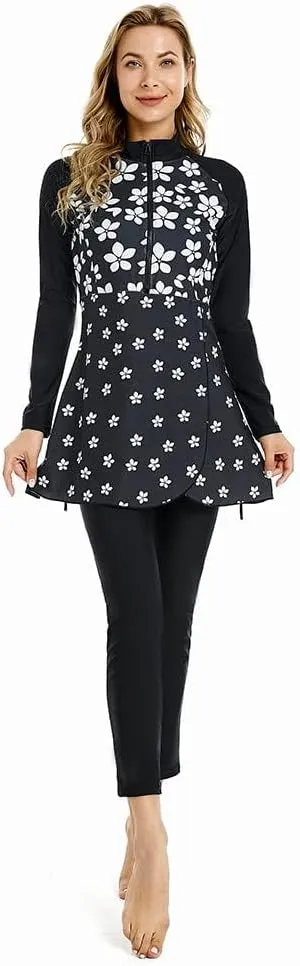 ShuoBeiter Modest Muslim Swimwear for Women Patchwork Hijab Sport Long Sleeves Swimsuit Islamic Burkinis Bathing Suit