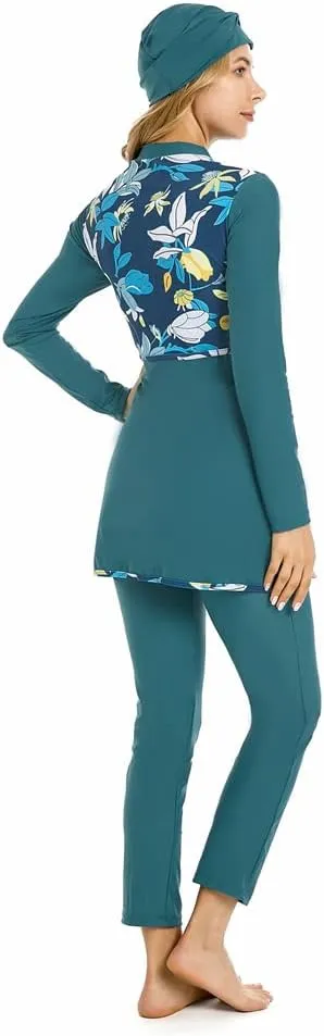 ShuoBeiter Modest Muslim Swimwear for Women Patchwork Hijab Sport Long Sleeves Swimsuit Islamic Burkinis Bathing Suit