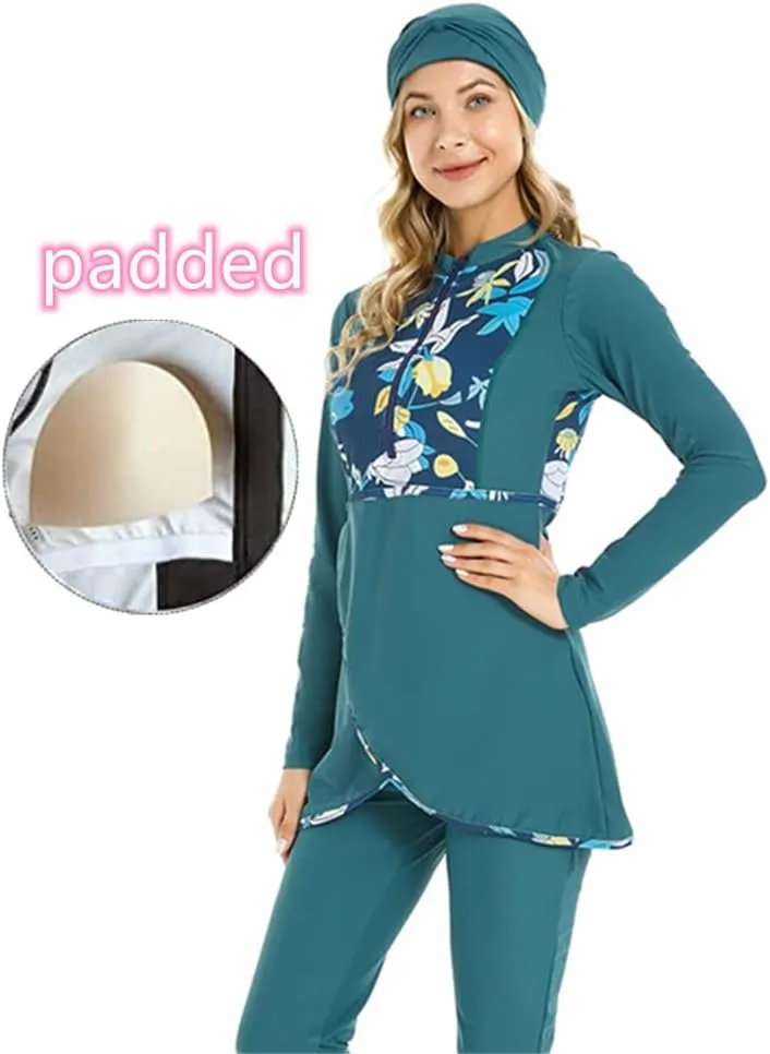 ShuoBeiter Modest Muslim Swimwear for Women Patchwork Hijab Sport Long Sleeves Swimsuit Islamic Burkinis Bathing Suit