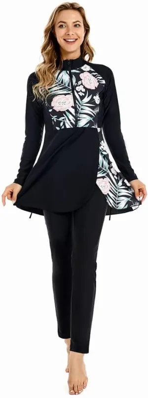 ShuoBeiter Modest Muslim Swimwear for Women Patchwork Hijab Sport Long Sleeves Swimsuit Islamic Burkinis Bathing Suit