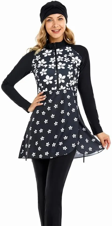 ShuoBeiter Modest Muslim Swimwear for Women Patchwork Hijab Sport Long Sleeves Swimsuit Islamic Burkinis Bathing Suit