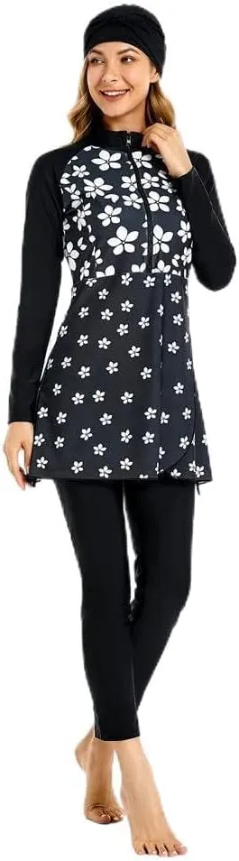ShuoBeiter Modest Muslim Swimwear for Women Patchwork Hijab Sport Long Sleeves Swimsuit Islamic Burkinis Bathing Suit