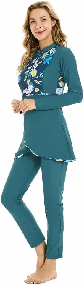 ShuoBeiter Modest Muslim Swimwear for Women Patchwork Hijab Sport Long Sleeves Swimsuit Islamic Burkinis Bathing Suit