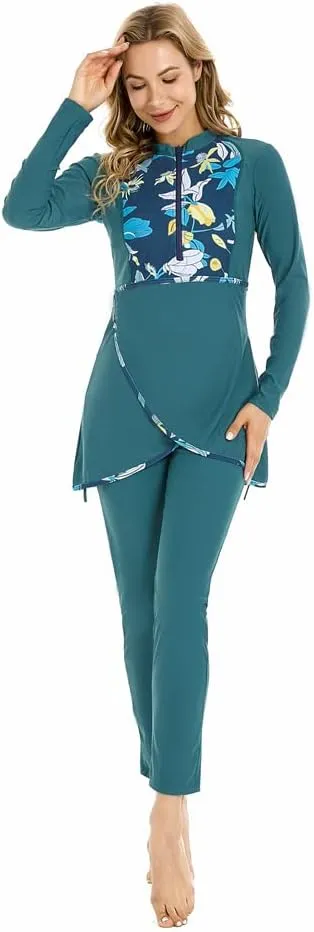 ShuoBeiter Modest Muslim Swimwear for Women Patchwork Hijab Sport Long Sleeves Swimsuit Islamic Burkinis Bathing Suit