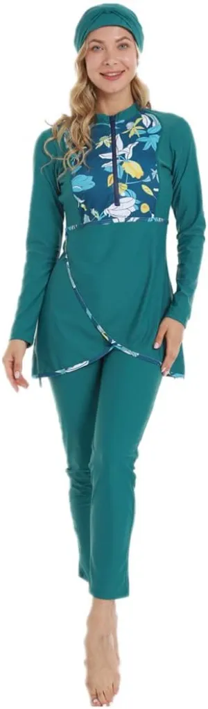 ShuoBeiter Modest Muslim Swimwear for Women Patchwork Hijab Sport Long Sleeves Swimsuit Islamic Burkinis Bathing Suit