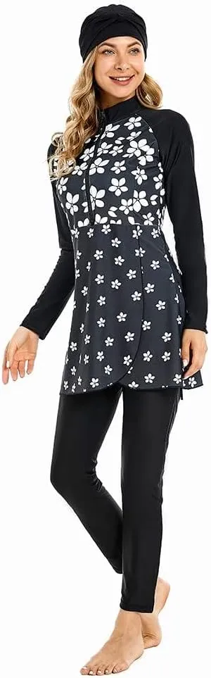 ShuoBeiter Modest Muslim Swimwear for Women Patchwork Hijab Sport Long Sleeves Swimsuit Islamic Burkinis Bathing Suit