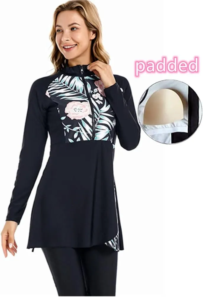 ShuoBeiter Modest Muslim Swimwear for Women Patchwork Hijab Sport Long Sleeves Swimsuit Islamic Burkinis Bathing Suit