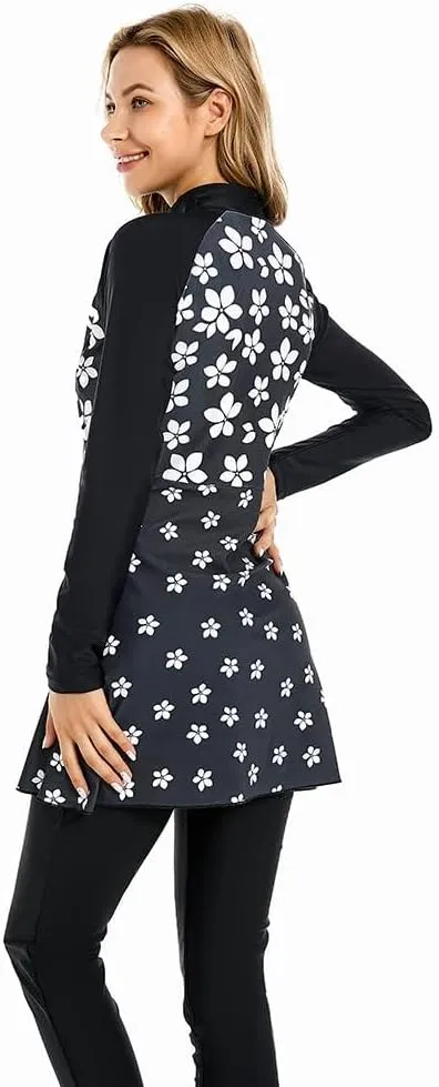 ShuoBeiter Modest Muslim Swimwear for Women Patchwork Hijab Sport Long Sleeves Swimsuit Islamic Burkinis Bathing Suit