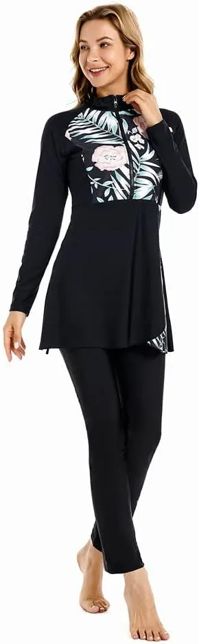 ShuoBeiter Modest Muslim Swimwear for Women Patchwork Hijab Sport Long Sleeves Swimsuit Islamic Burkinis Bathing Suit