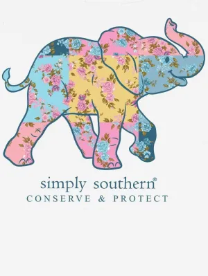 Simply Southern Elephant with Floral Patchwork Conserve & Protect Youth T-Shirt