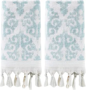 SKL Home Mirage Fringe 100% Turkish Cotton Hand Towel Set, Aqua