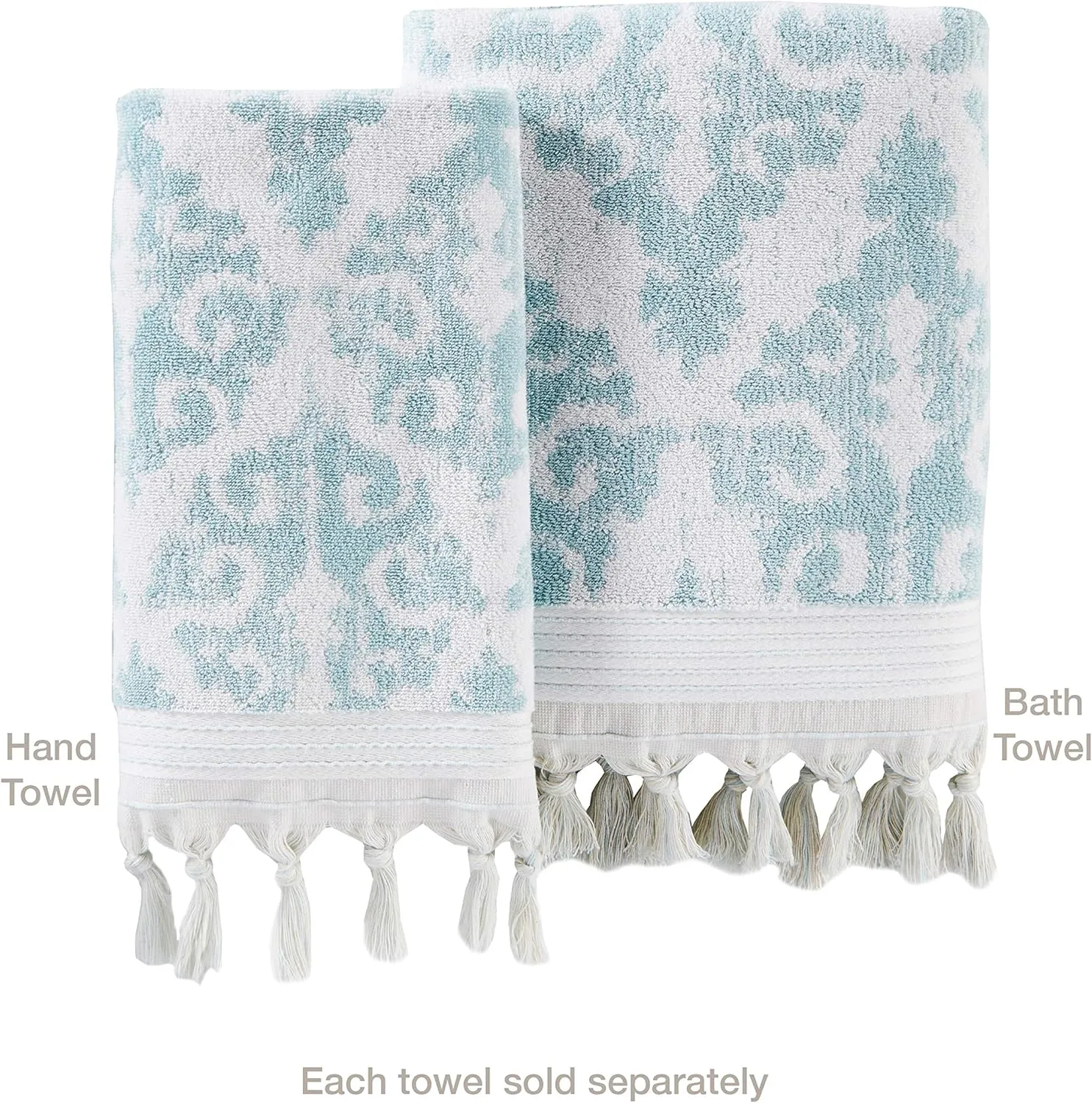 SKL Home Mirage Fringe 100% Turkish Cotton Hand Towel Set, Aqua