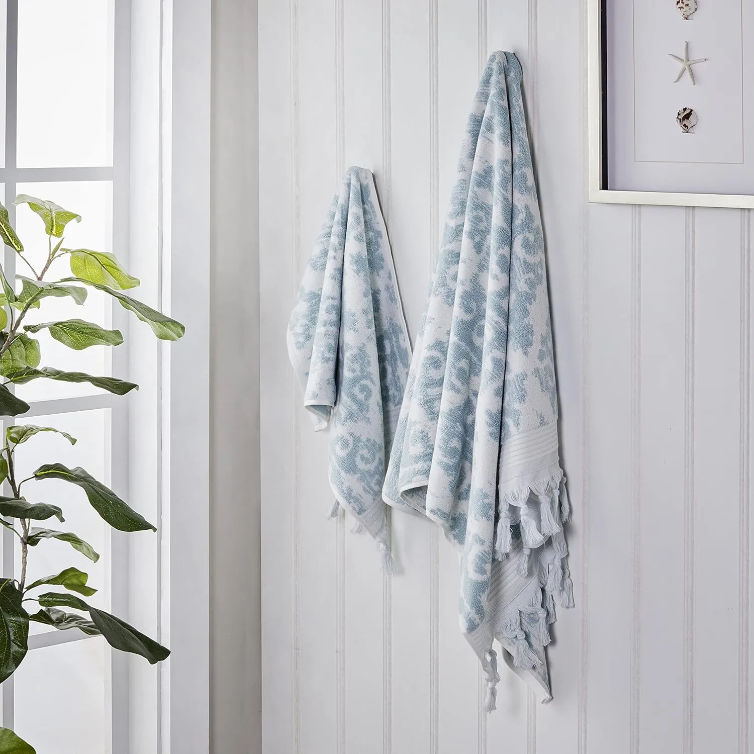 SKL Home Mirage Fringe 100% Turkish Cotton Hand Towel Set, Aqua