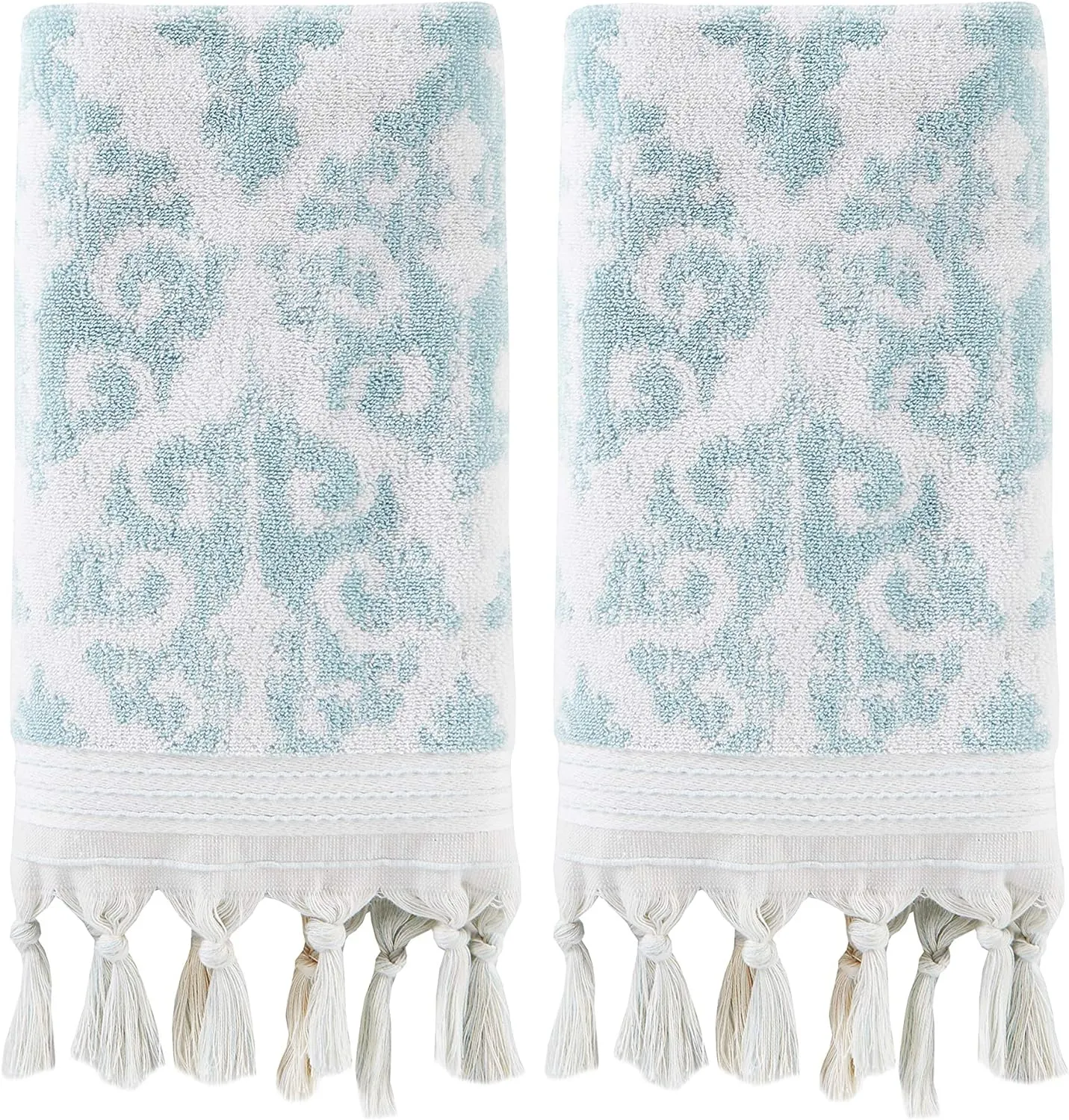 SKL Home Mirage Fringe 100% Turkish Cotton Hand Towel Set, Aqua