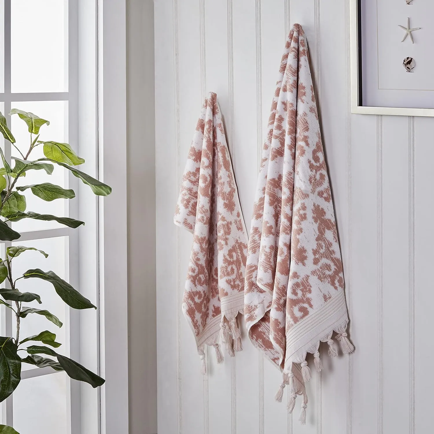 SKL Home Mirage Fringe 2 Bath, 2 Hand Towel Set, Blush