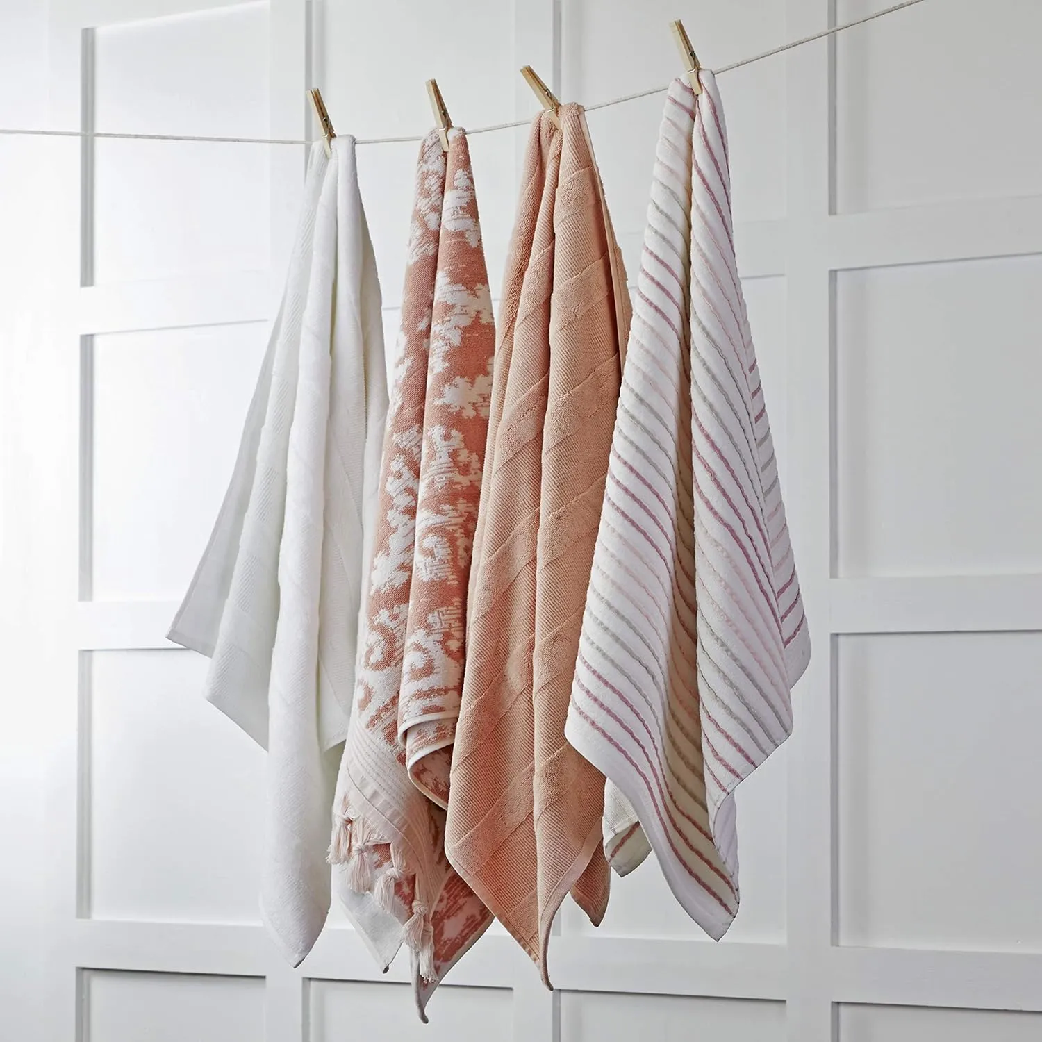 SKL Home Mirage Fringe 2 Bath, 2 Hand Towel Set, Blush