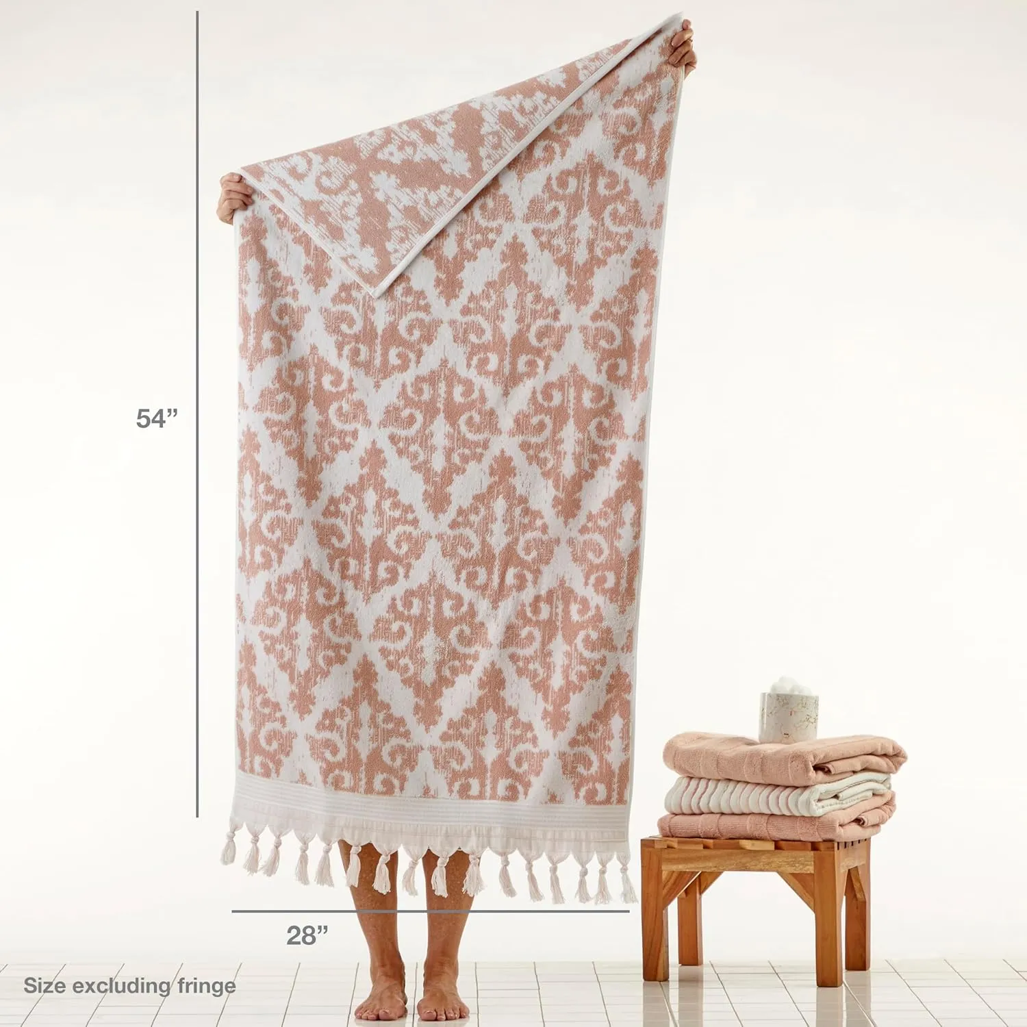 SKL Home Mirage Fringe 2 Bath, 2 Hand Towel Set, Blush