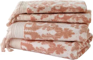 SKL Home Mirage Fringe 2 Bath, 2 Hand Towel Set, Blush