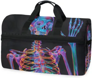 Skull Neon Travel Duffel Bag Luggage Sports Gym Bags With Shoes Compartment Large Capacity Lightweight Duffle Bag For Men Women