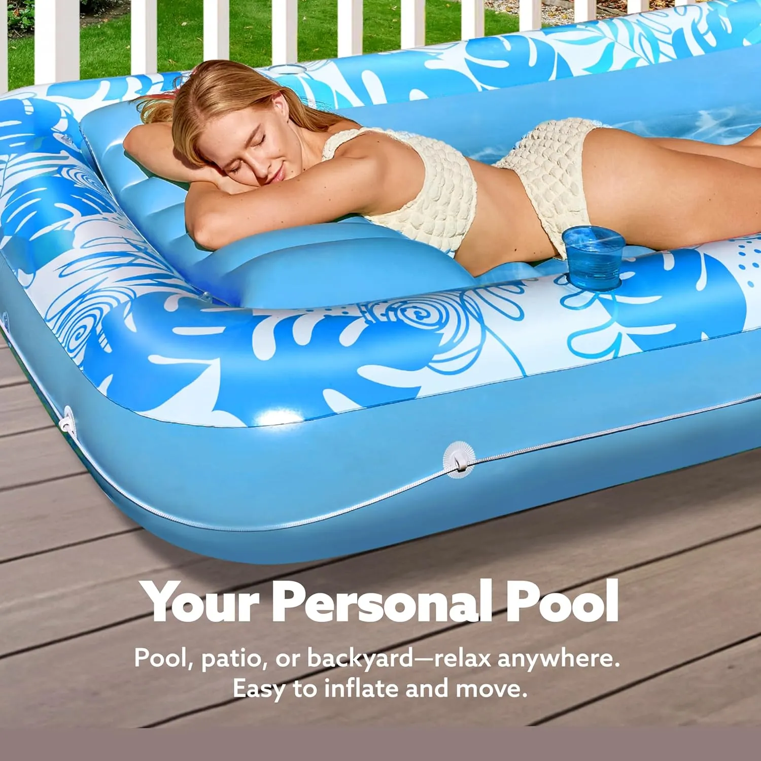 SLOOSH Inflatable Tanning Pool Lounger Float, 70" x 46" Pool Floats Adult with Pillow, 4 in 1 Suntan Tub Raft Floatie,Sunbathing Bed Lounge for Water Blow Up Kids Ball Pit Party Gifts, L-Blue