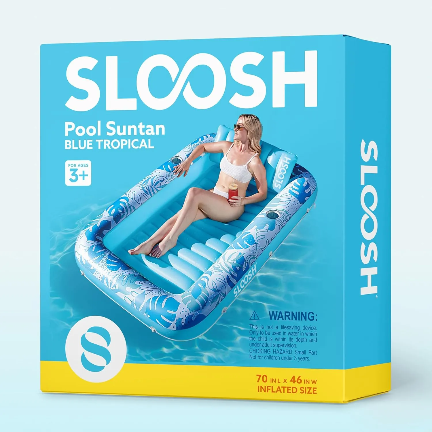 SLOOSH Inflatable Tanning Pool Lounger Float, 70" x 46" Pool Floats Adult with Pillow, 4 in 1 Suntan Tub Raft Floatie,Sunbathing Bed Lounge for Water Blow Up Kids Ball Pit Party Gifts, L-Blue