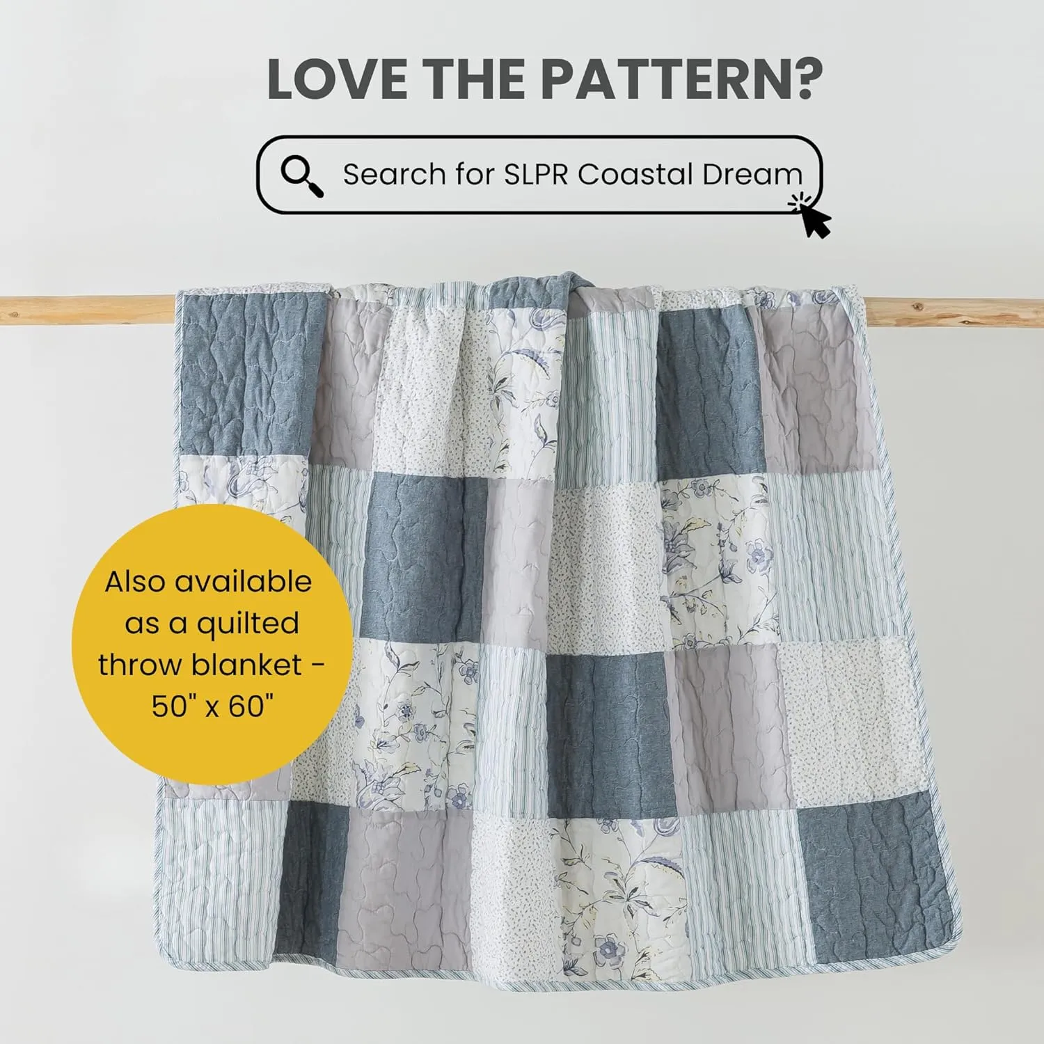 SLPR Coastal Dream Cotton Pieced Quilt Set - Queen Size with 2 Shams, Soft Purple & Blue Patchwork Quilted Bedspread, Farmhouse Country Style Bedding for All Seasons