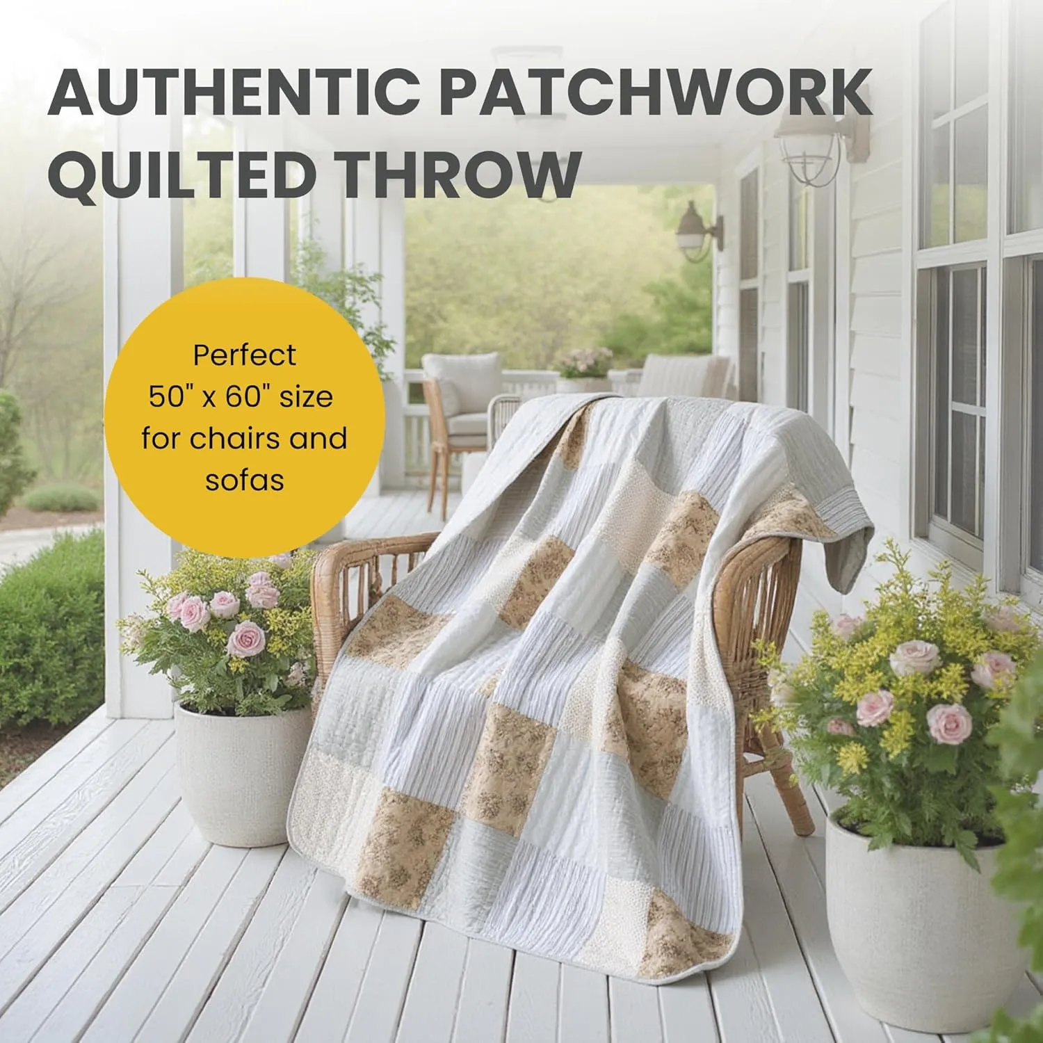 SLPR Cotton Quilted Throw Blanket, 50" x 60" Floral Farmhouse Patchwork Quilt, Shabby Chic Patchwork Throw Lap Quilt for Couch, Country Lane