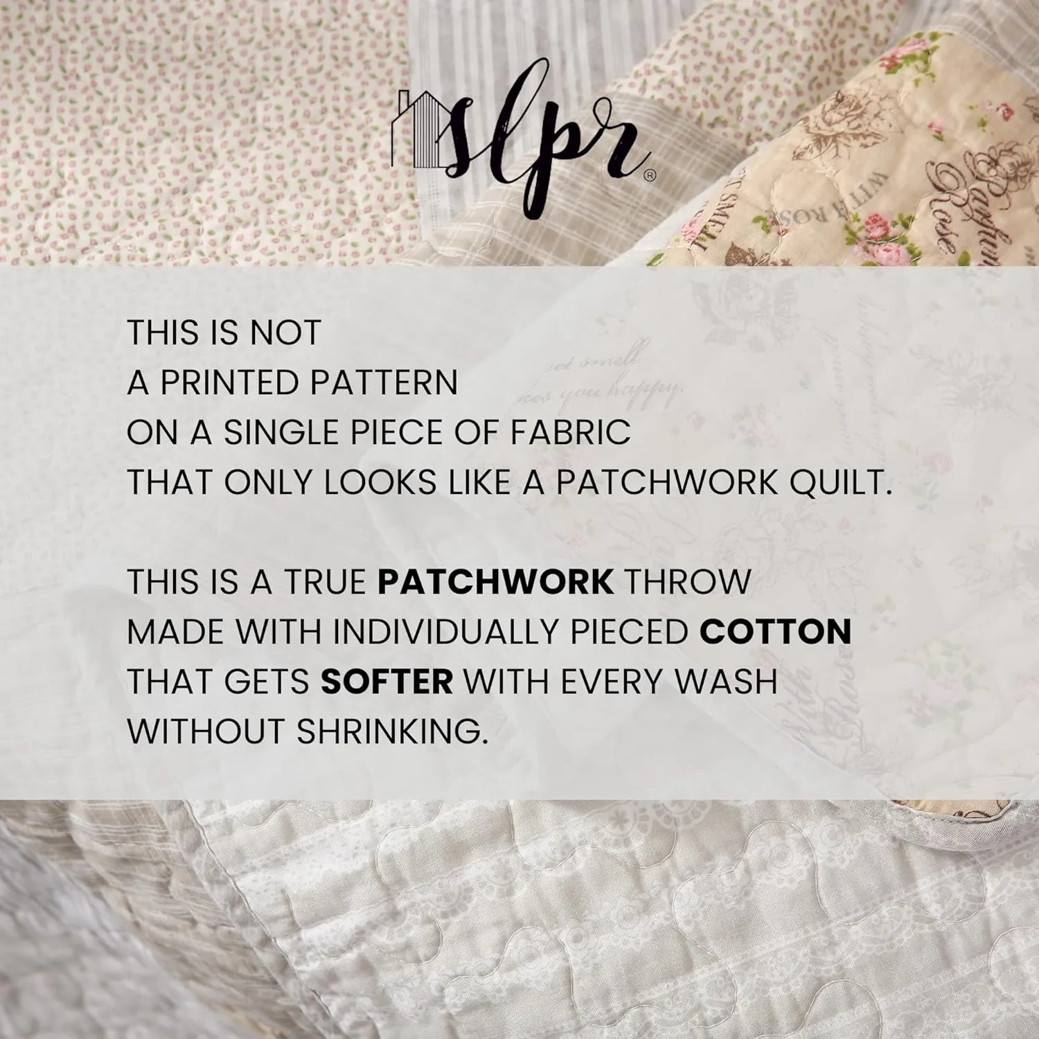 SLPR Cotton Quilted Throw Blanket, 50" x 60" Floral Farmhouse Patchwork Quilt, Shabby Chic Patchwork Throw Lap Quilt for Couch, Country Lane
