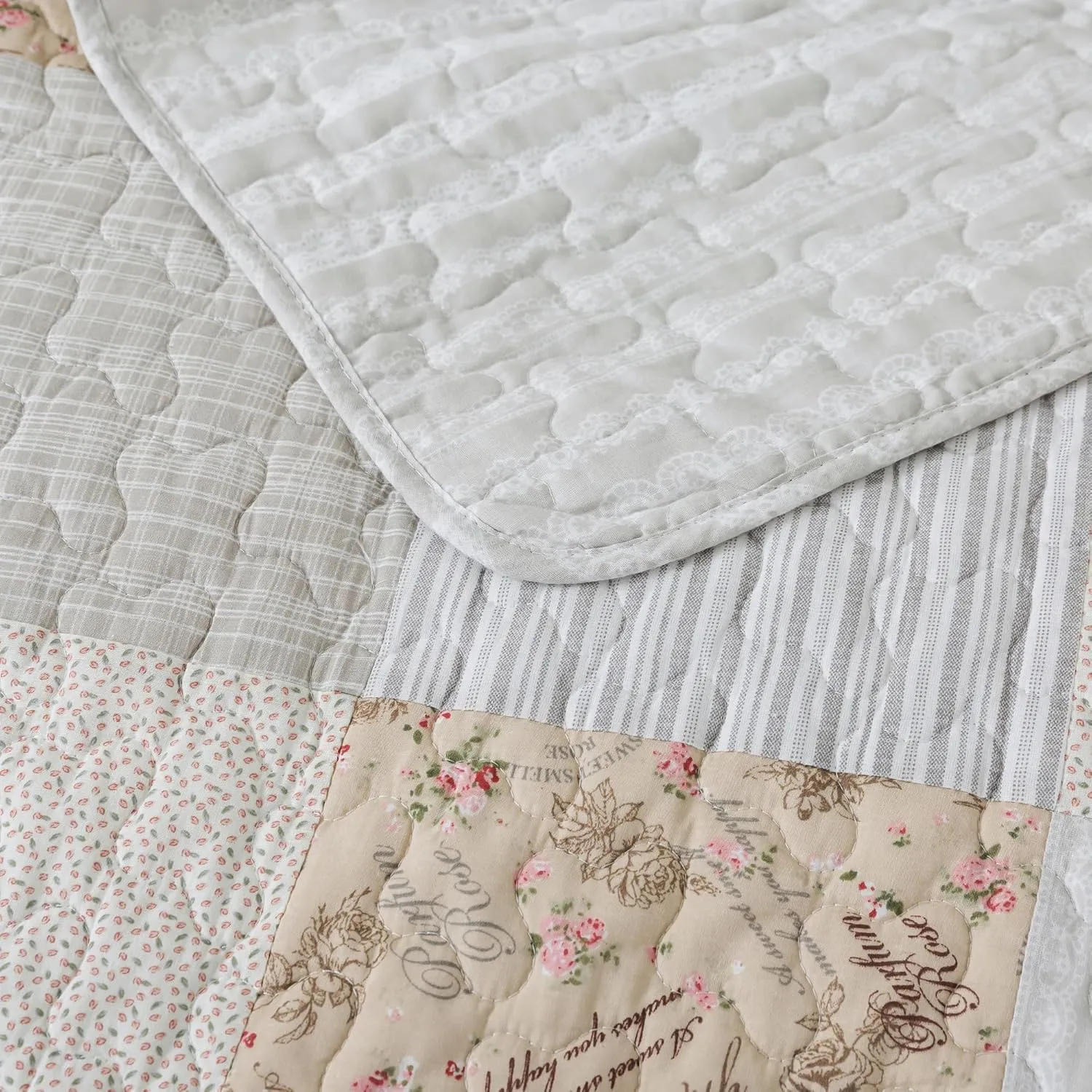 SLPR Cotton Quilted Throw Blanket, 50" x 60" Floral Farmhouse Patchwork Quilt, Shabby Chic Patchwork Throw Lap Quilt for Couch, Country Lane
