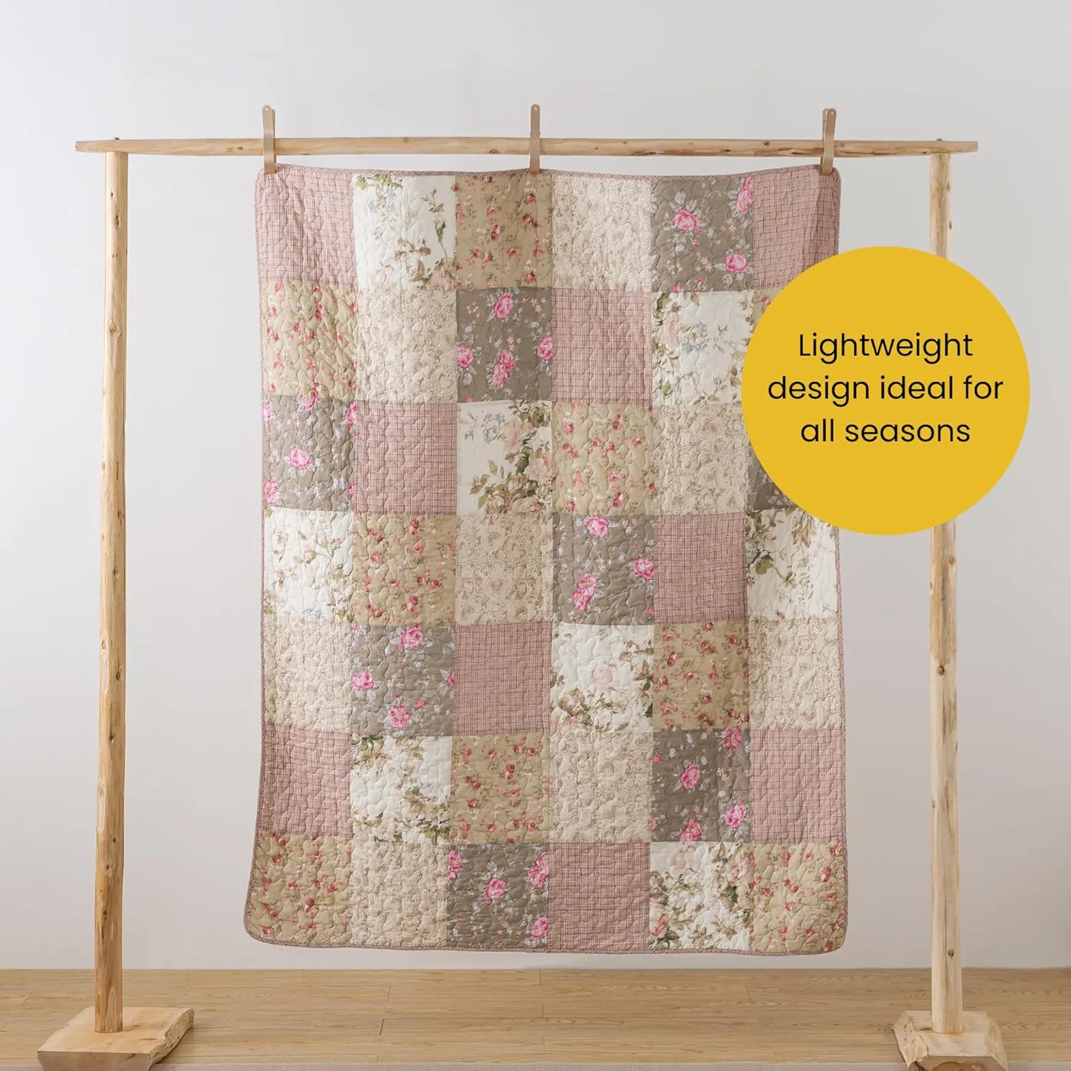 SLPR Cotton Quilted Throw Blanket, 50" x 60" Floral Farmhouse Patchwork Quilt, Shabby Chic Patchwork Throw Lap Quilt for Couch, Secret Garden