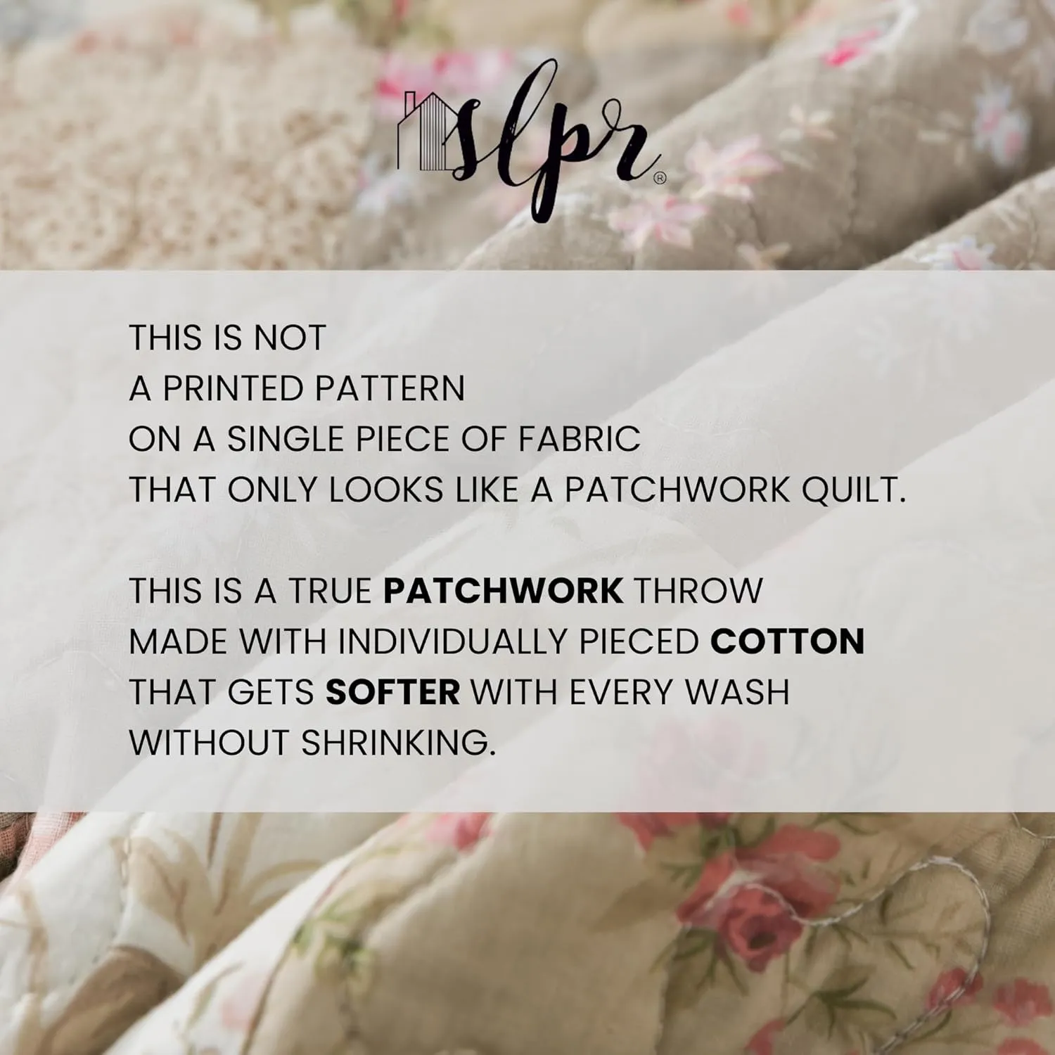 SLPR Cotton Quilted Throw Blanket, 50" x 60" Floral Farmhouse Patchwork Quilt, Shabby Chic Patchwork Throw Lap Quilt for Couch, Secret Garden