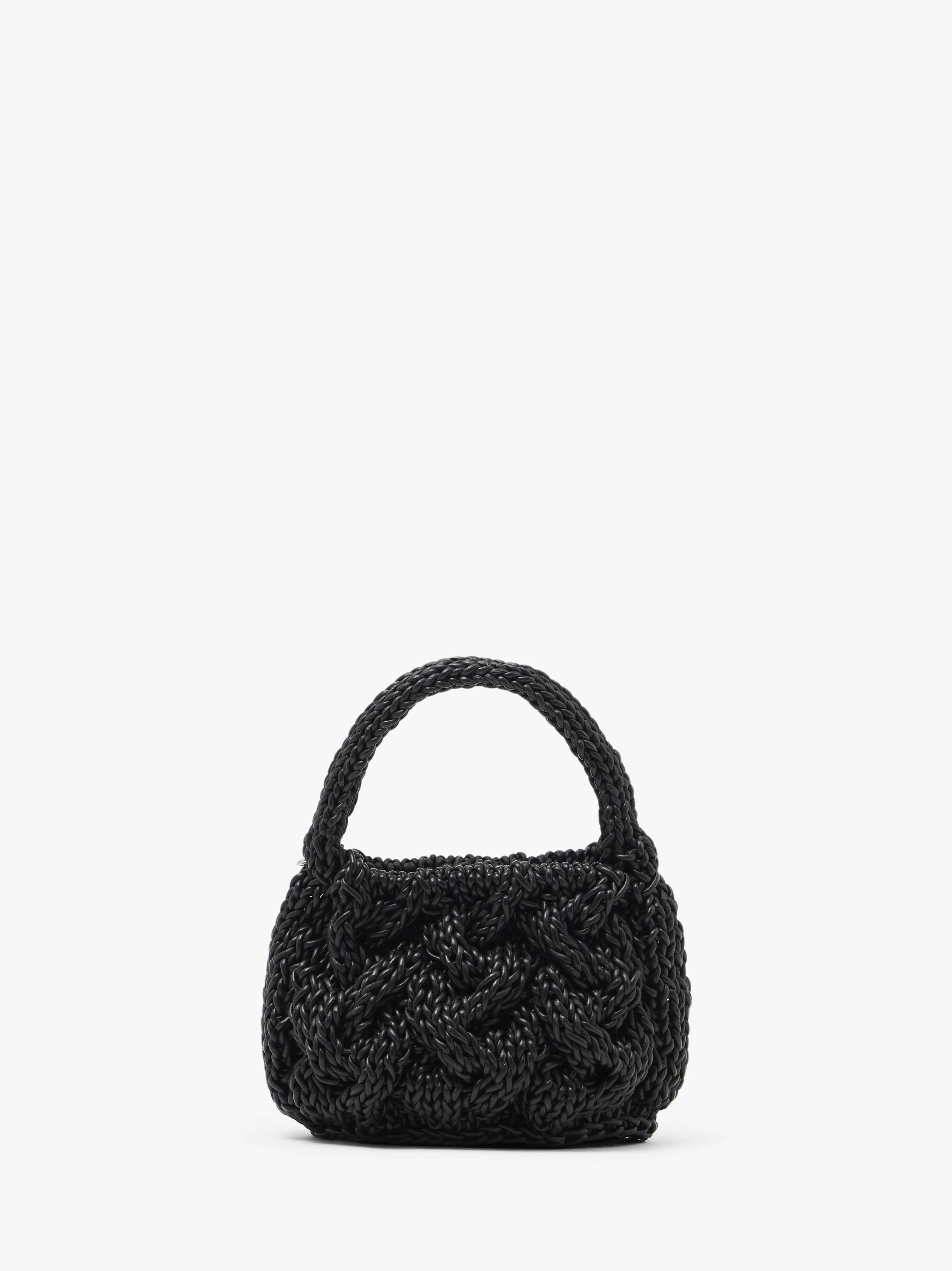 SMALL CABLE KNIT BAG - LEATHER DRAWCORD TOP HANDLE BAG