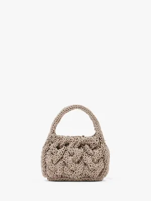 SMALL CABLE KNIT BAG - LEATHER DRAWCORD TOP HANDLE BAG