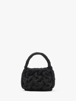 SMALL CABLE KNIT BAG - LEATHER DRAWCORD TOP HANDLE BAG