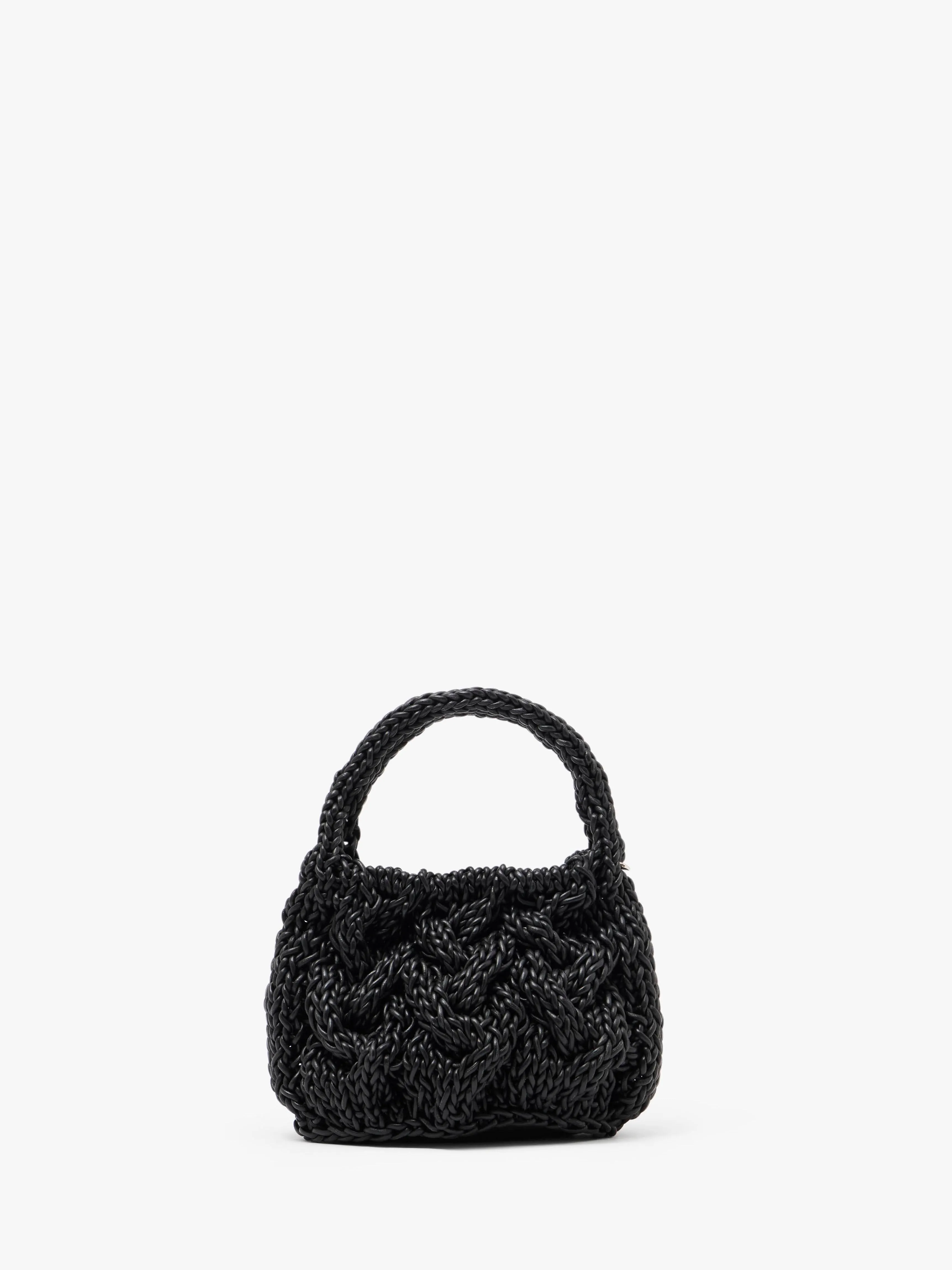 SMALL CABLE KNIT BAG - LEATHER DRAWCORD TOP HANDLE BAG