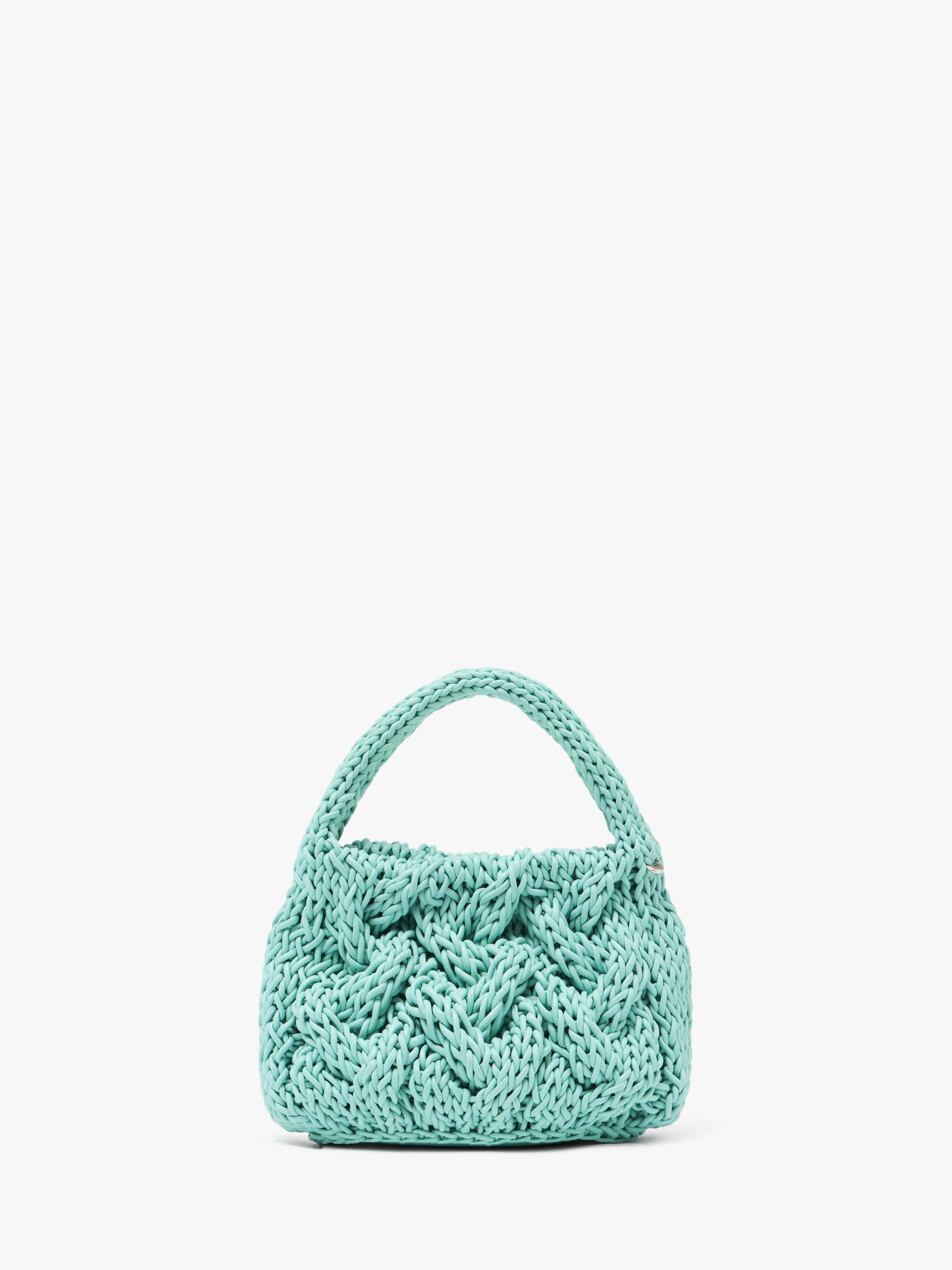 SMALL CABLE KNIT BAG - LEATHER DRAWCORD TOP HANDLE BAG