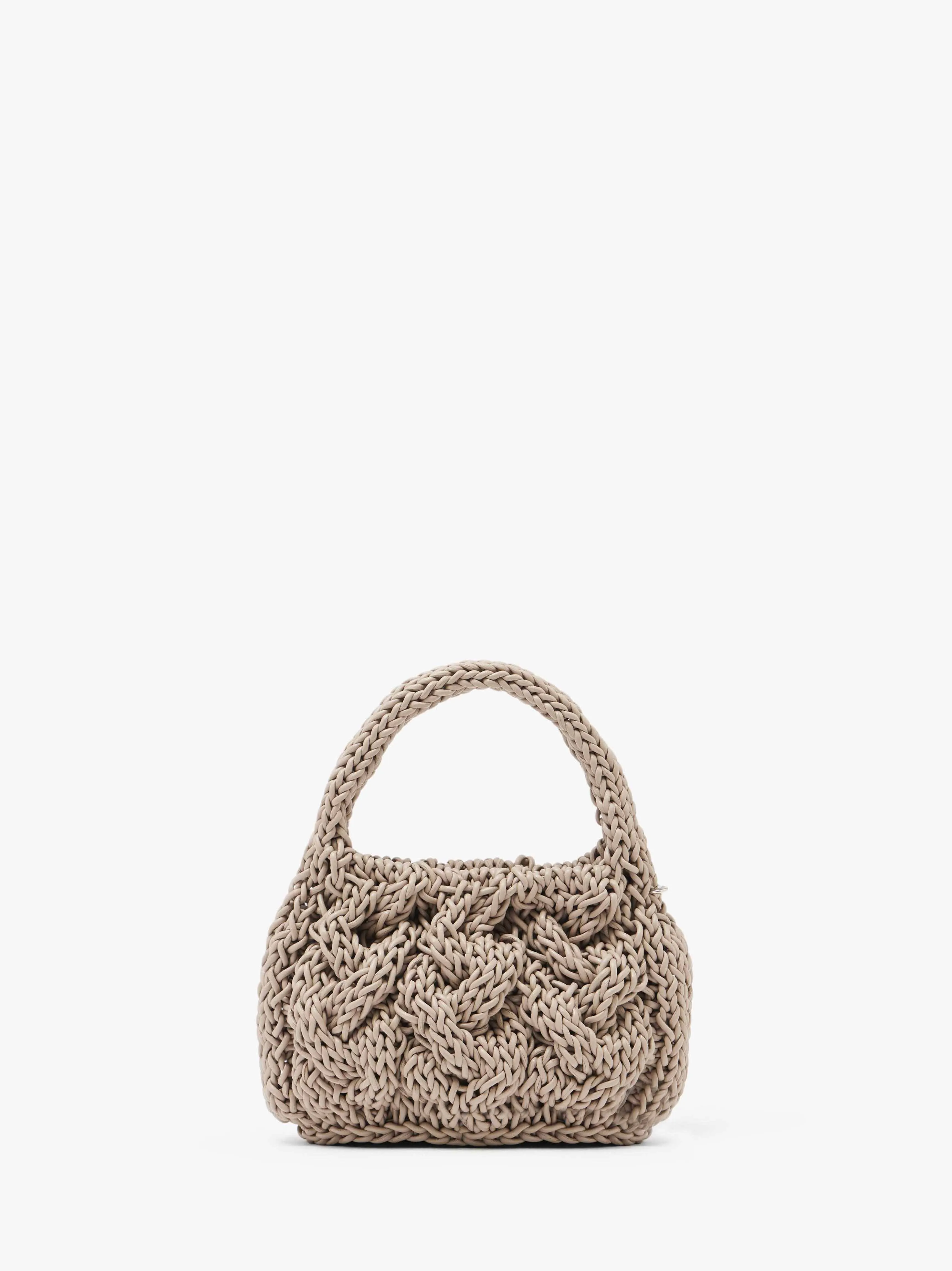 SMALL CABLE KNIT BAG - LEATHER DRAWCORD TOP HANDLE BAG