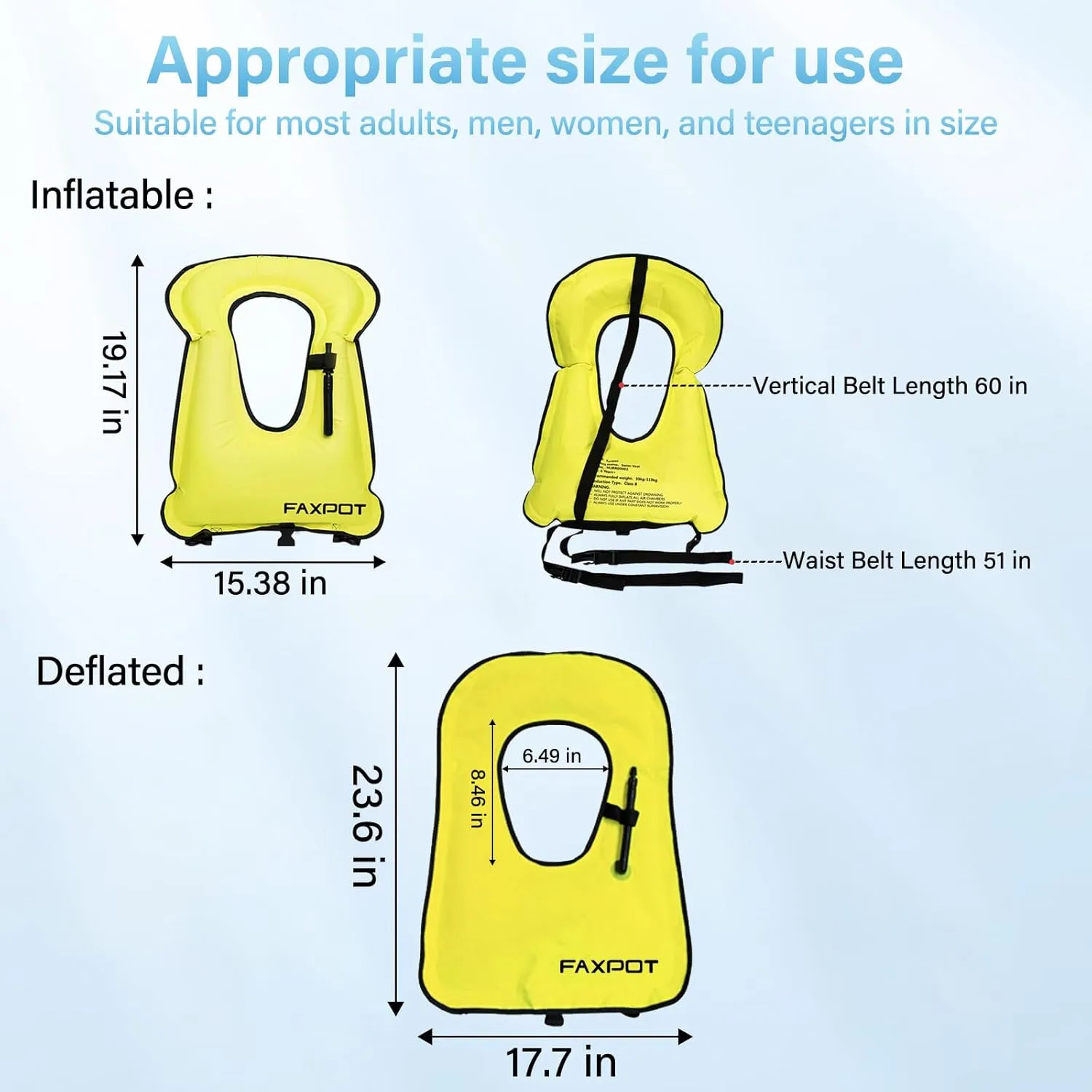 Snorkel Vest, Adults Portable Kayaking Buoyancy Inflatable Swim Vest Jackets, Diving Surfing Adjustable Snorkeling Vest Swimming Jacket for Outdoor Water Sports Fun Safety