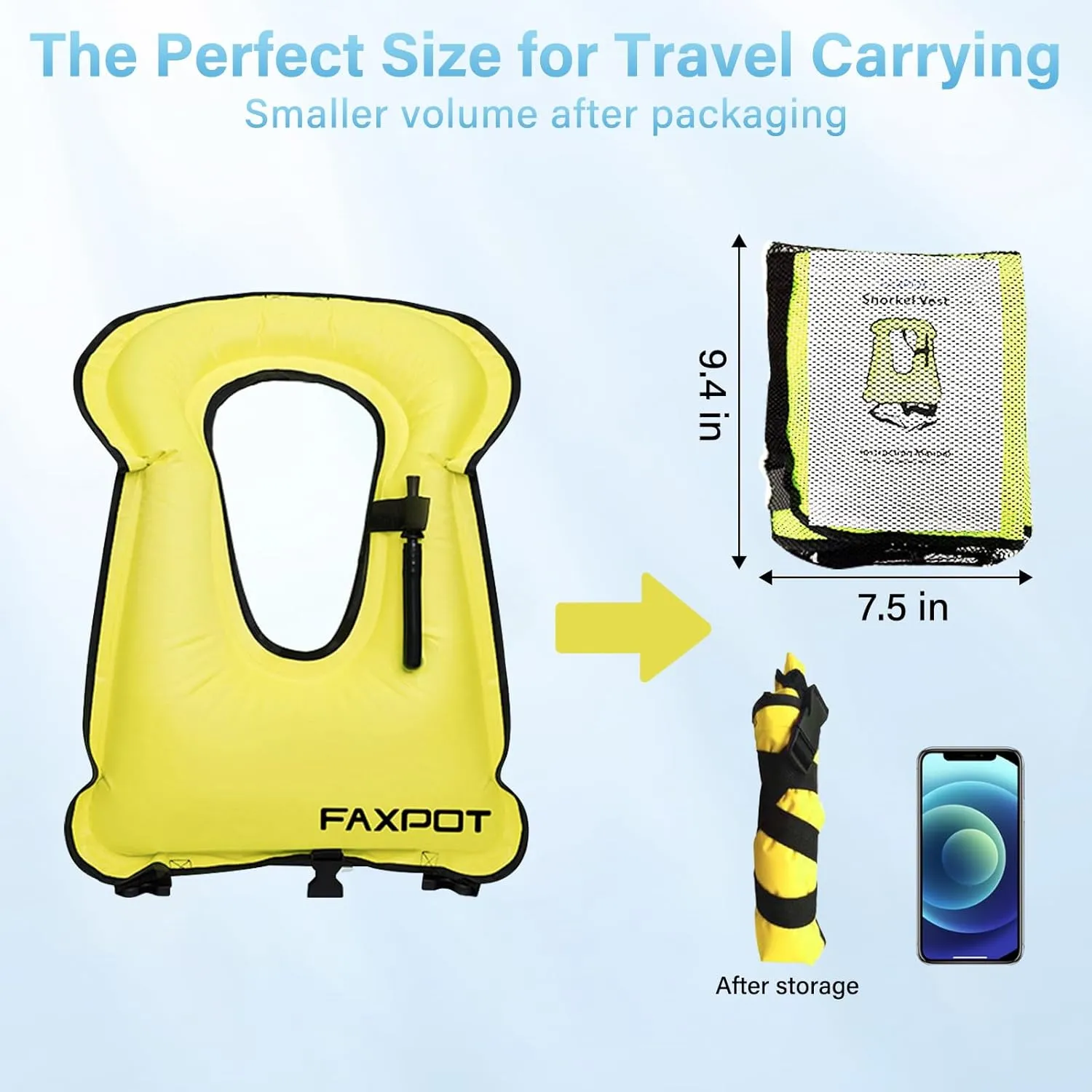Snorkel Vest, Adults Portable Kayaking Buoyancy Inflatable Swim Vest Jackets, Diving Surfing Adjustable Snorkeling Vest Swimming Jacket for Outdoor Water Sports Fun Safety