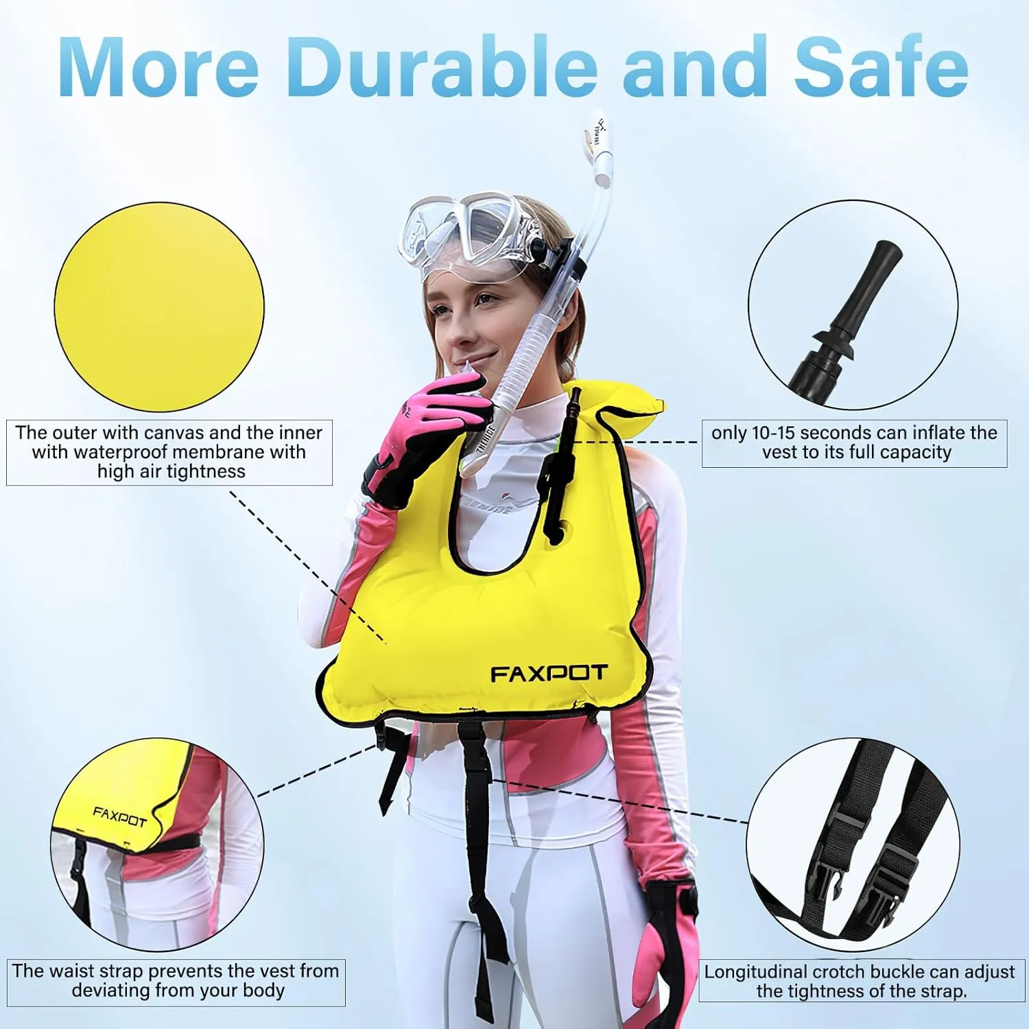 Snorkel Vest, Adults Portable Kayaking Buoyancy Inflatable Swim Vest Jackets, Diving Surfing Adjustable Snorkeling Vest Swimming Jacket for Outdoor Water Sports Fun Safety