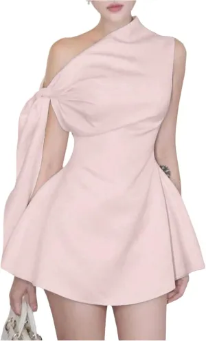 SOLY HUX Women's Mini Dress Off The Shoulder Sleeveless Tie Shoulder A Line Flared Party Dresses