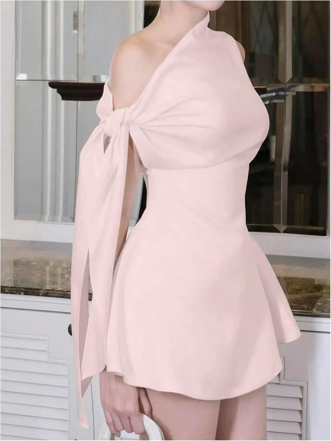 SOLY HUX Women's Mini Dress Off The Shoulder Sleeveless Tie Shoulder A Line Flared Party Dresses