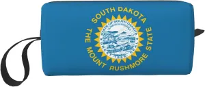 South Dakota Flag print Travel Toiletry Pouch, Pencil Bag Canvas Makeup Bags, Multi-Purpose Cosmetic Bags with Zipper