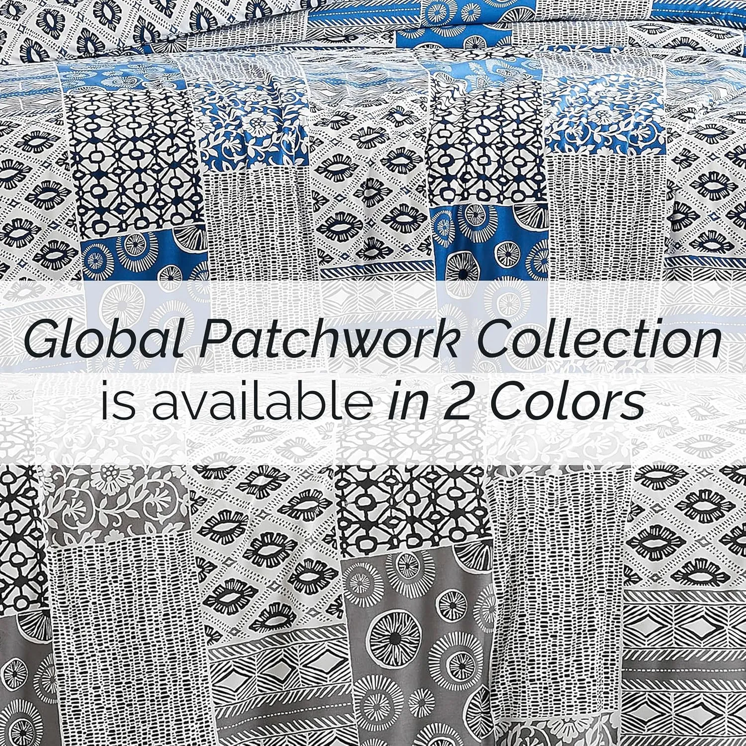 Southshore Fine Living, Inc. Patchwork Duvet Cover Queen Size/Full Size, Hotel Quality Bedding Set, Reversible Full/Queen Duvet Cover, Full Set with 2 Matching Pillow Shams - Global Patchwork Grey