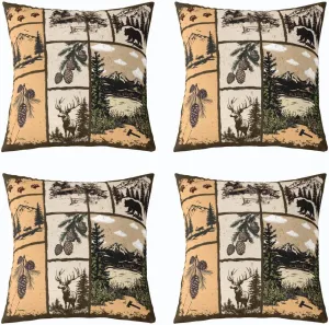 Southwestern Pack of 4 Throw Pillow Covers 20x20 Inch Cabin Pillow Covers for Kids Boys Girls Woodland Patchwork Wildlife Deer Cushion Covers Pine Tree Mountain River Retro Cushion Cases