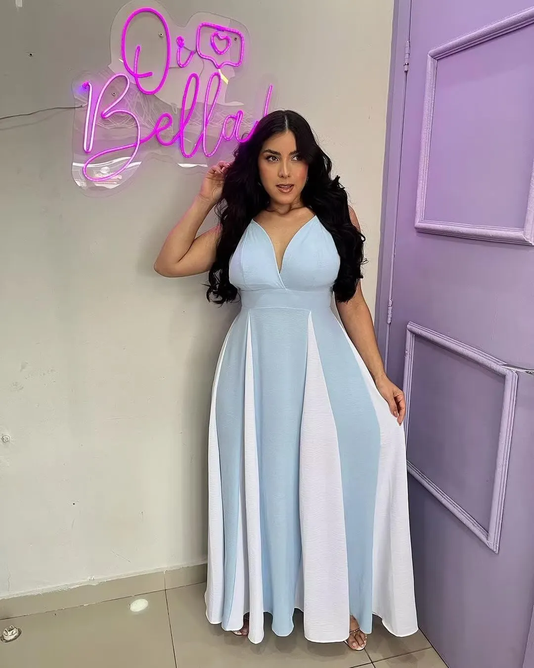 Spaghetti Straps Prom Dresses Sleeveless Patchwork Pleated Long Evening Dress