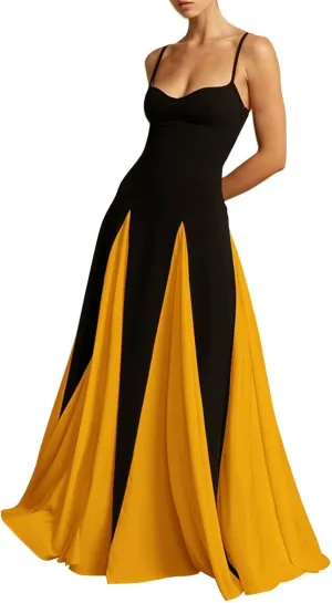 Spaghetti Straps Prom Dresses Sleeveless Patchwork Pleated Long Evening Dress